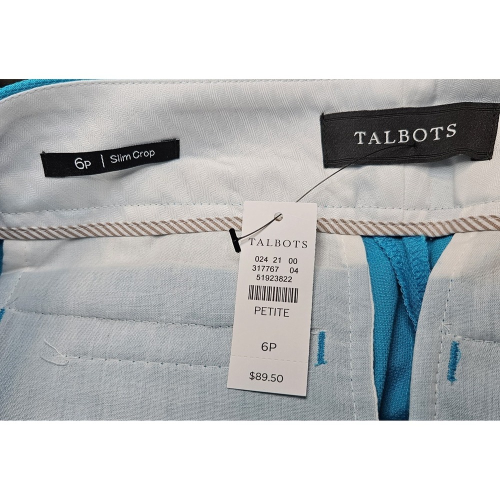 Talbots Cotton Pique Slim Crop Pants 6P Island Turquoise NWT Textured Comfort - Picture 8 of 10